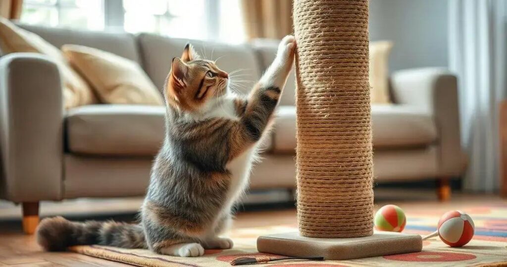 como ensinar o gato a usar o arranhador