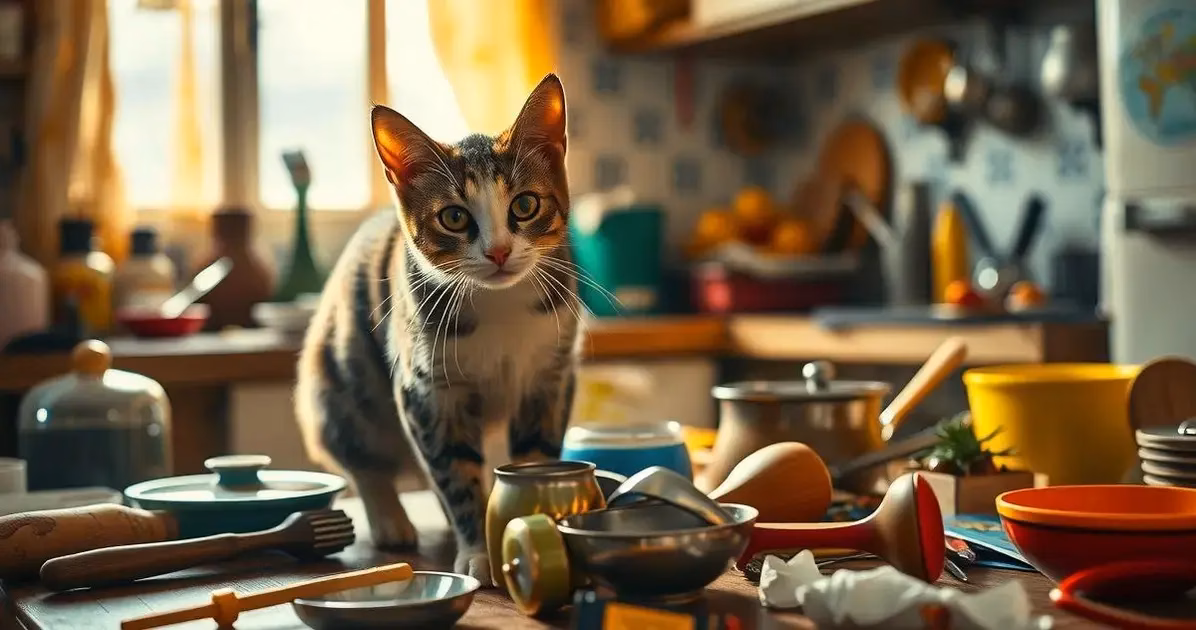 gato derruba coisas da mesa me olhando