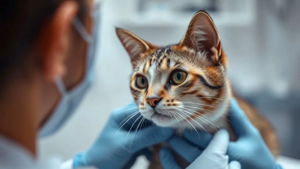Close up of a veterinarian examining a cat during a consultation in a vet's office in Brazil, using Veterinário examinando gato durante consulta