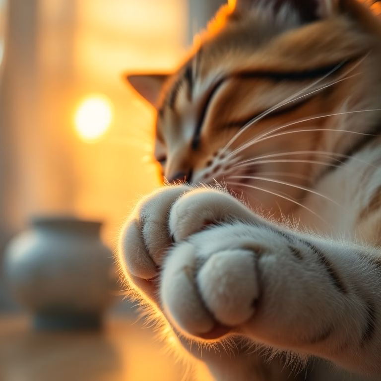 Close das patas de um gato, capturando o aroma característico de 'salgadinho'.