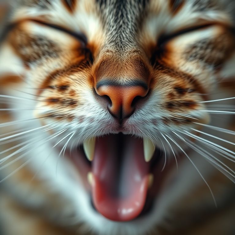 Detalhe da boca de um gato, mostrando dentes e mandíbula fechada.