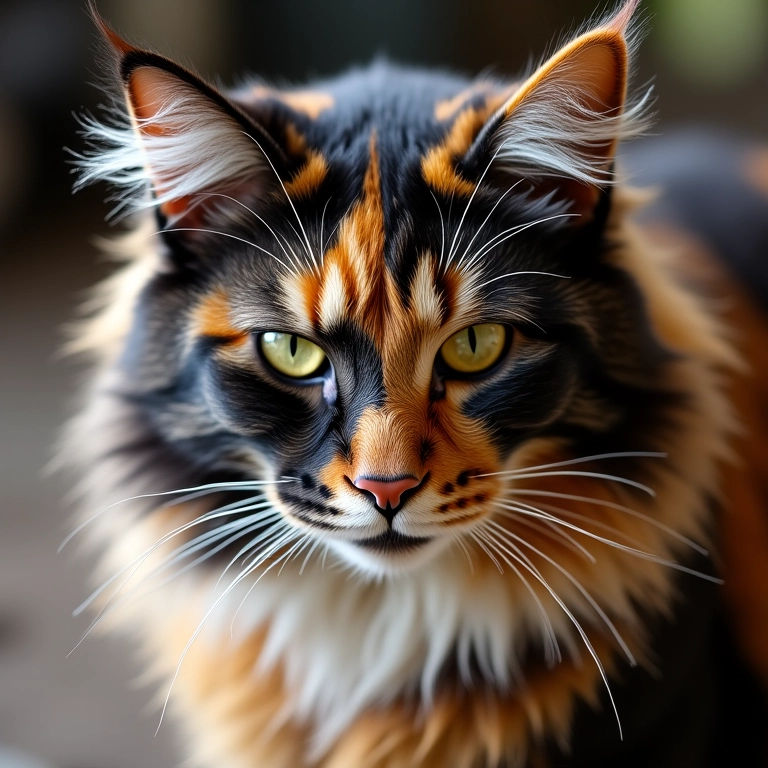 Detalhe da pelagem multicolorida de um Maine Coon.