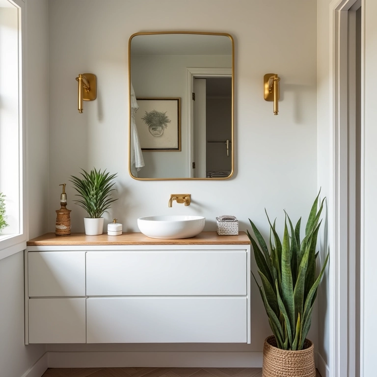 Detalhes DIY personalizados em um banheiro antigo renovado