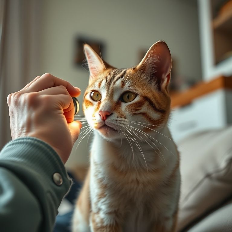 Dono examinando a orelha do gato com lanterna, procurando sinais de problemas.
