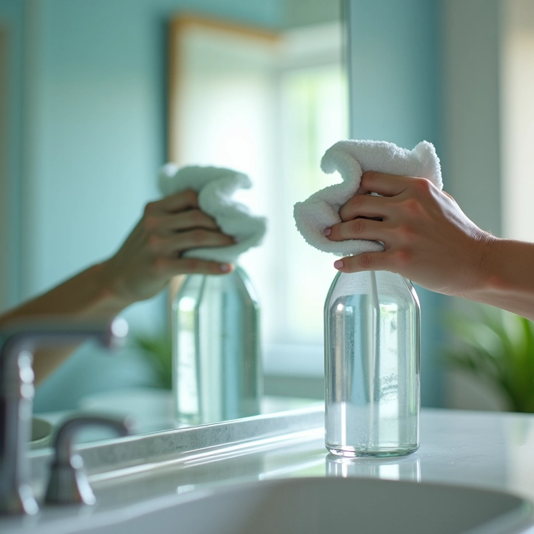 Espelho de banheiro brilhando após a limpeza.