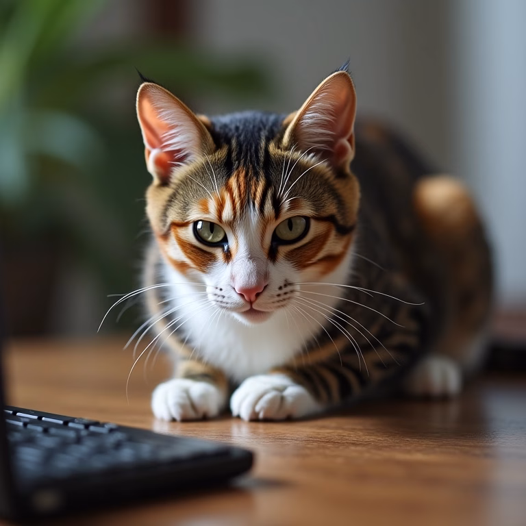 Gata assustada com barulho de teclado