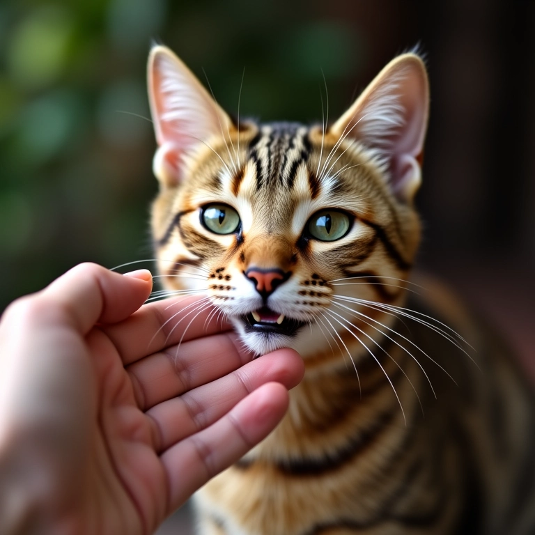 Gato apreciando carinho no queixo.