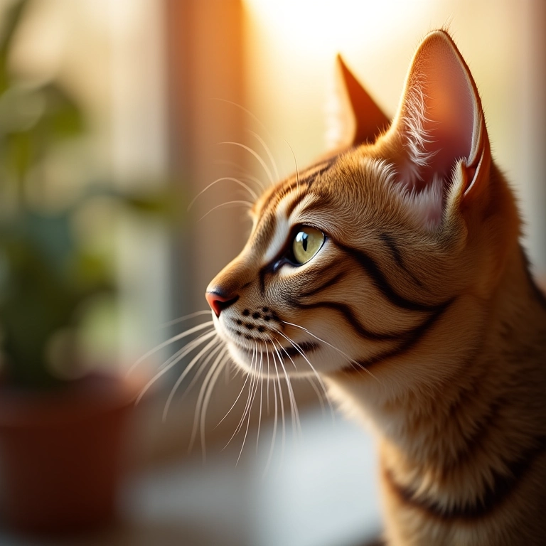 Gato com bigodes sensíveis perto da janela