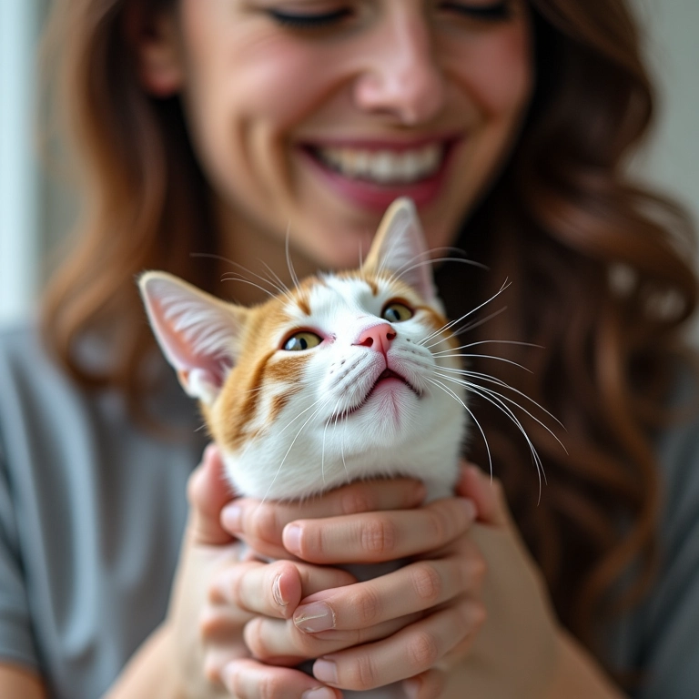 Gato feliz ronronando enquanto recebe carinho.