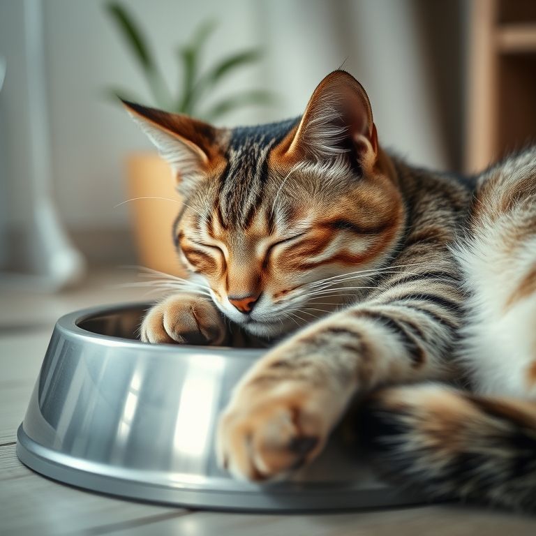Gato idoso dormindo perto da tigela de água, sinal de possível doença renal.