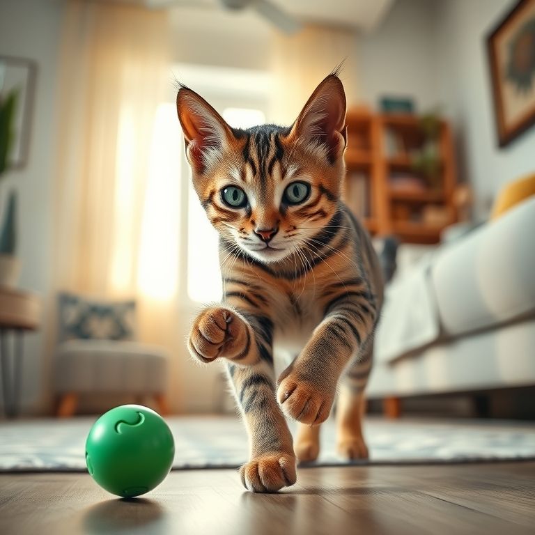 Gato malhado pulando para pegar laser vermelho.