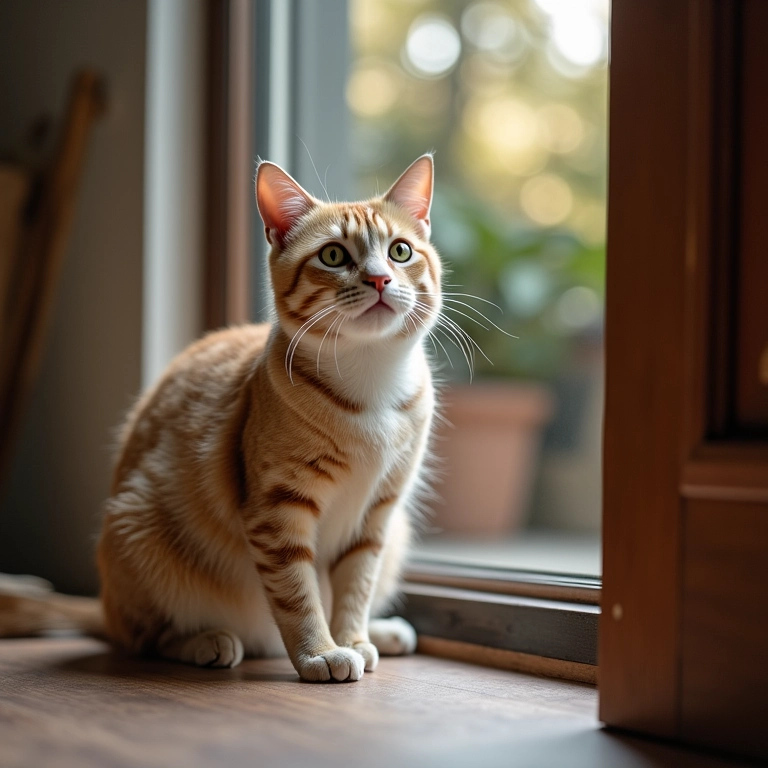 Gato observando entregador na porta