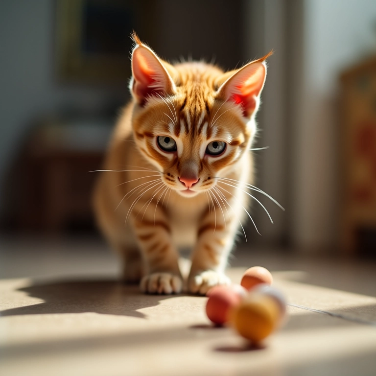 Gato ruivo se assusta com barulho de brinquedo caindo.