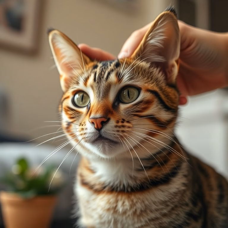 Gato sendo cuidado em casa, limpeza gentil das orelhas.