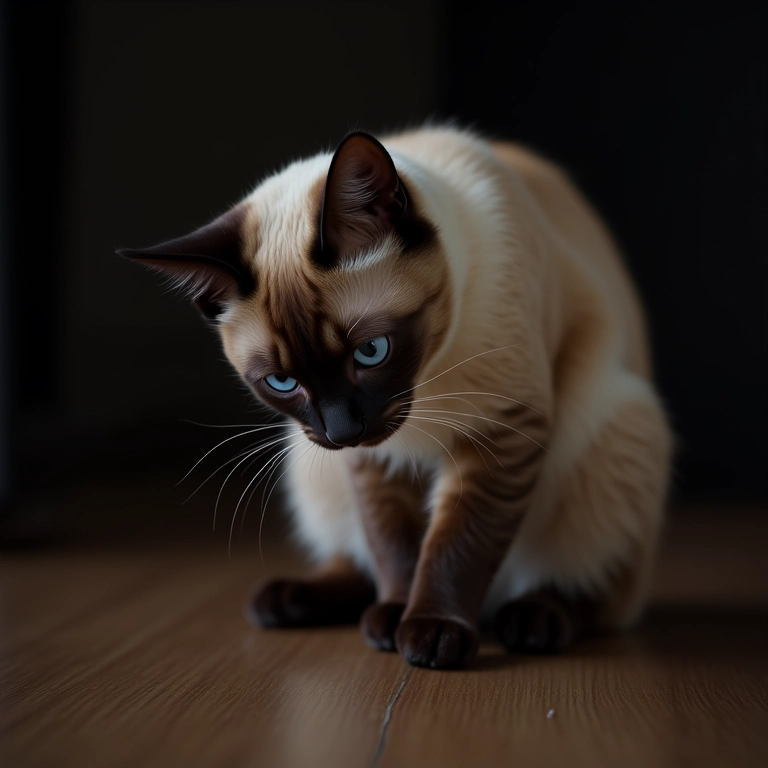 Gato siamês ansioso se lambendo excessivamente.