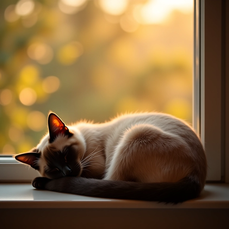 Gato siamês dormindo ao sol