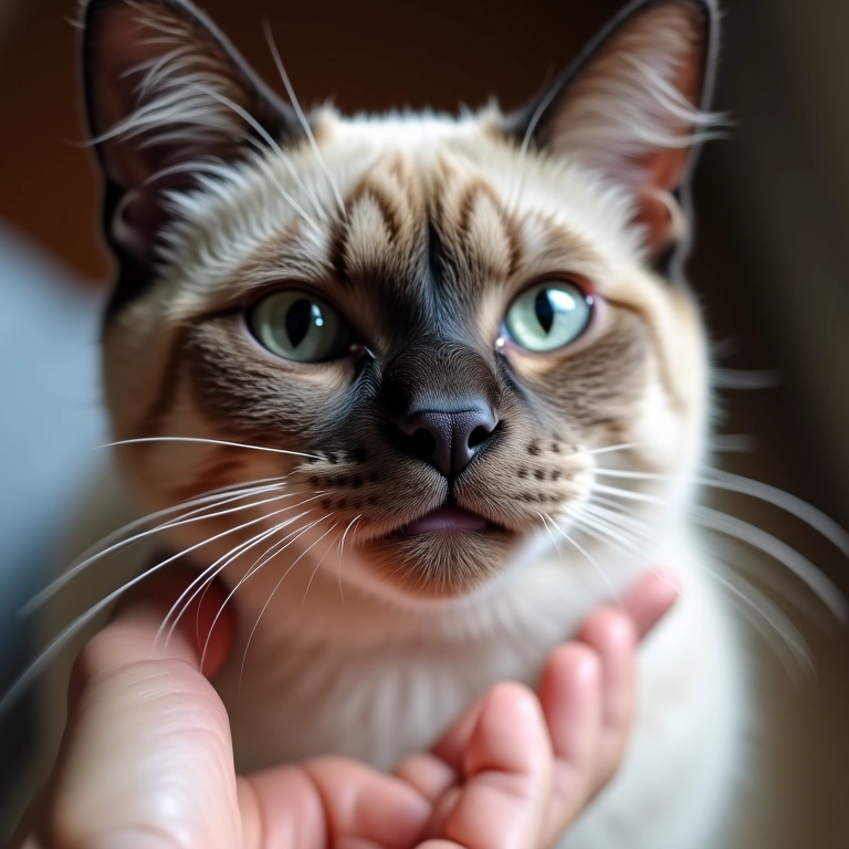 Gato siamês idoso com problema dentário