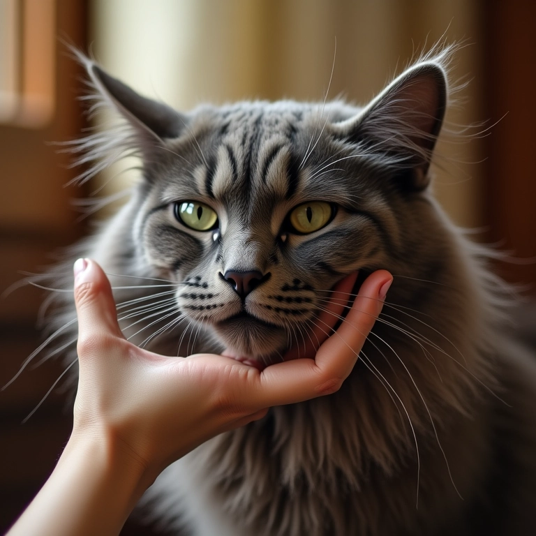 Humano acariciando Maine Coon em cattery de criador respeitável.