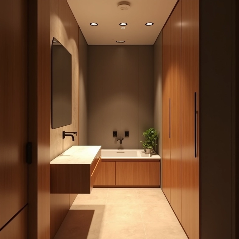 Iluminação estratégica valorizando o espaço do banheiro MRV.