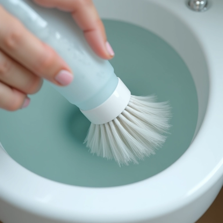 Limpeza diária do vaso sanitário com escova e produto.