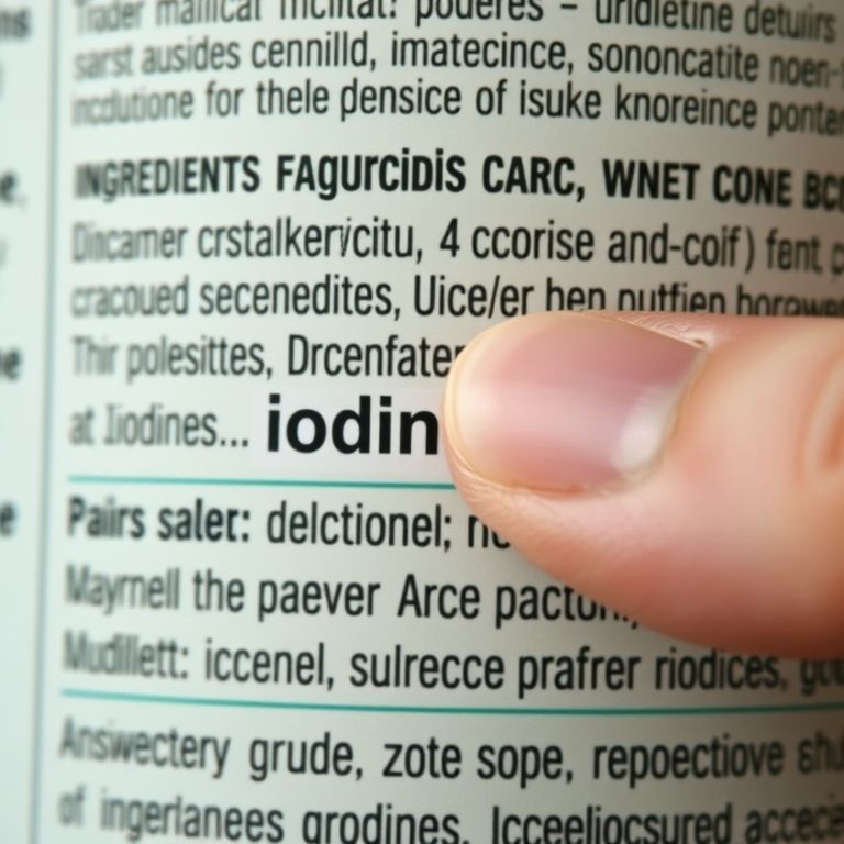 Lista de ingredientes da ração, com iodo destacado.