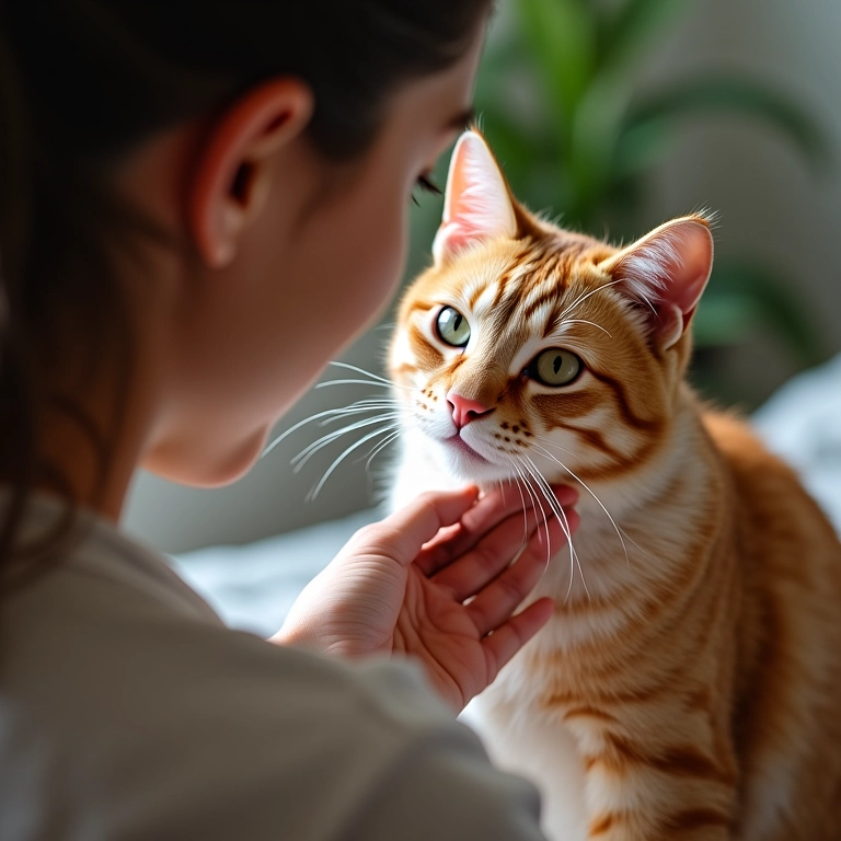 Mulher escovando pelo de gato.
