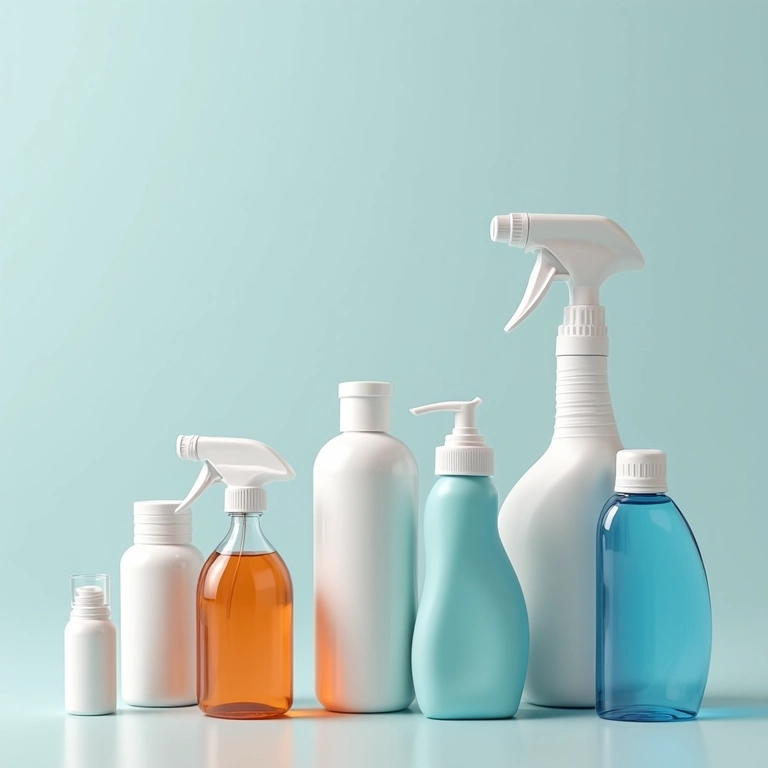 Produtos de limpeza essenciais para o banheiro.