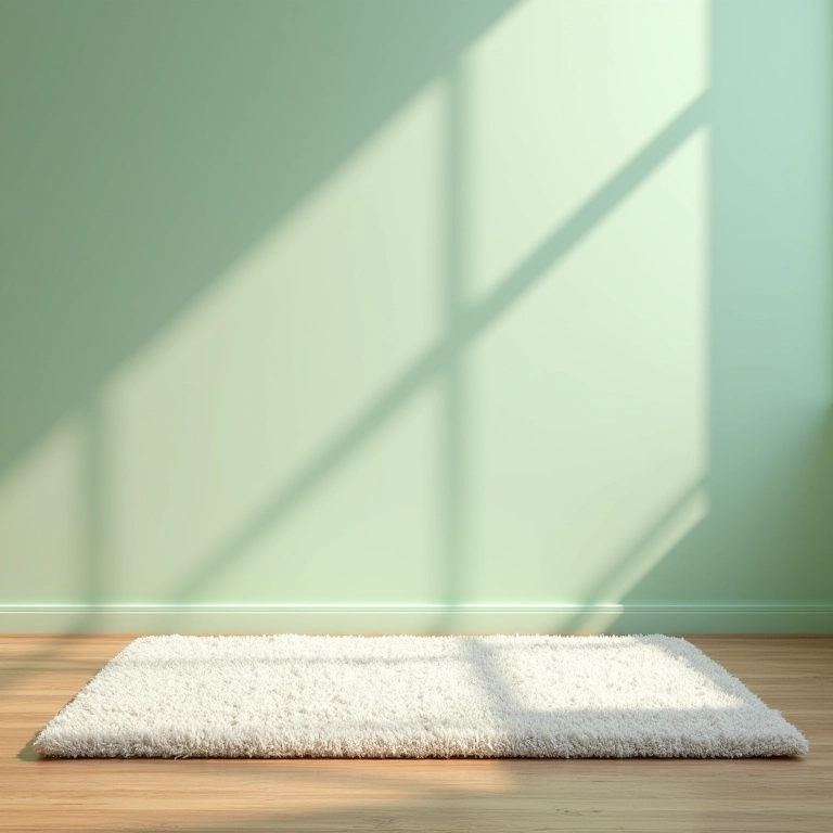 Tapete macio em banheiro verde claro, conforto e segurança.