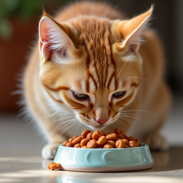 Tigela de ração de alta qualidade para gatos, destacando a importância da nutrição.