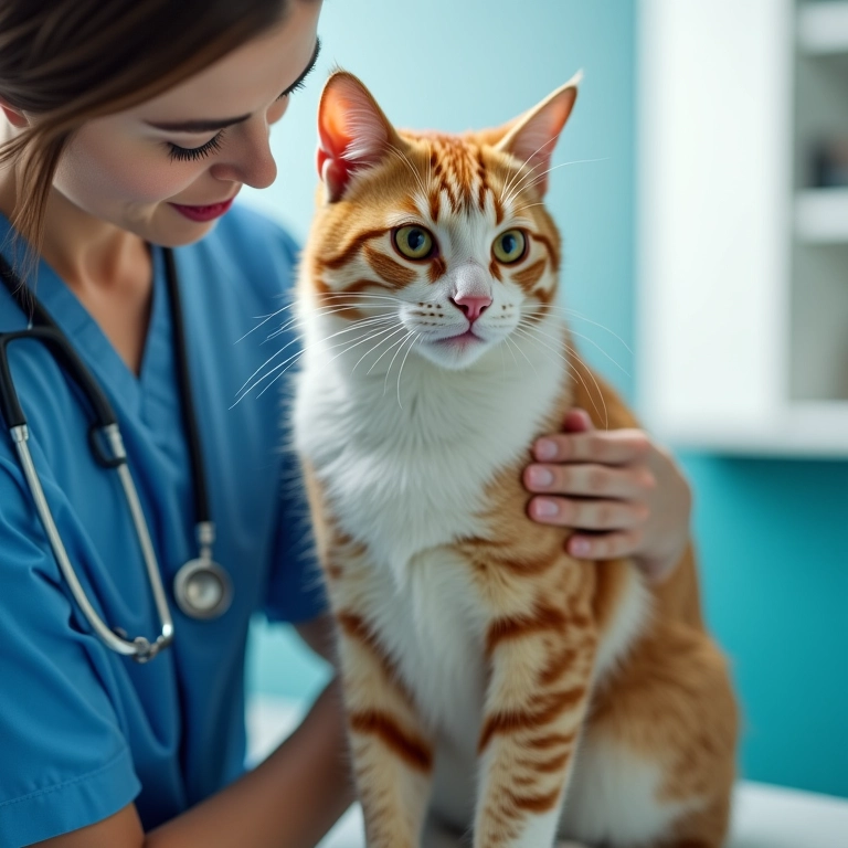 Veterinário examinando gato, representando a importância de visitas regulares.