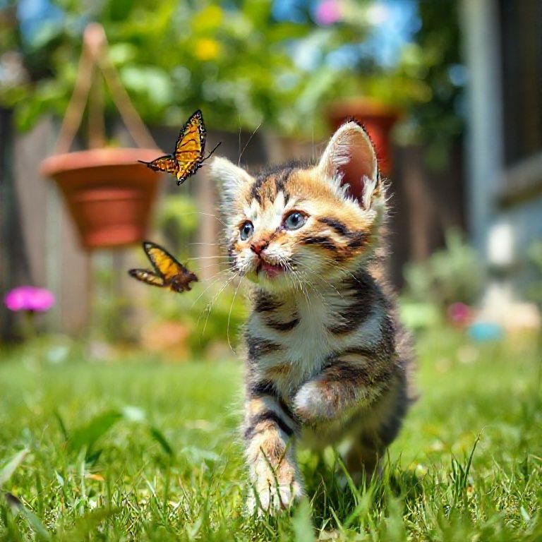 Filhote brincando no quintal, perigo de queda de vaso.