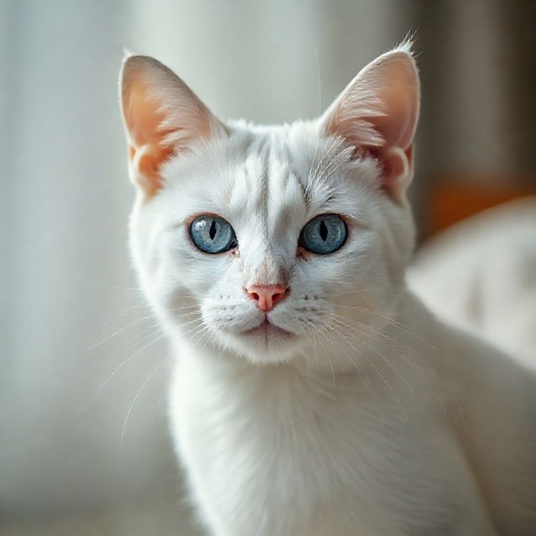 Gato branco olhando fixamente, confiança e intuição felina.