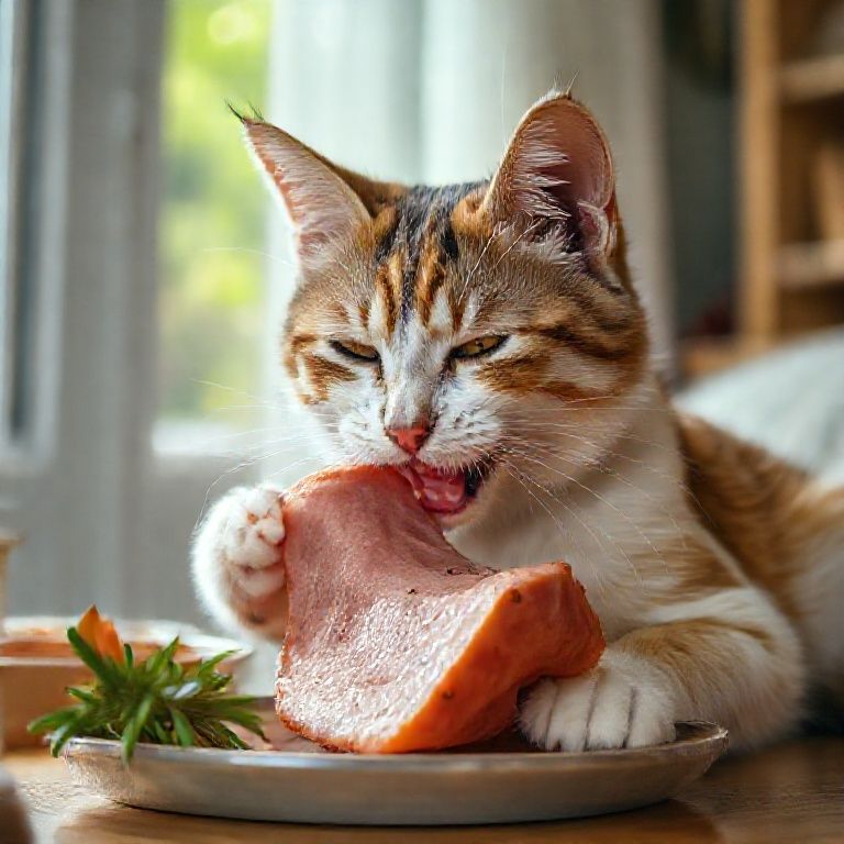 Gato comendo presunto sem conservantes em casa.