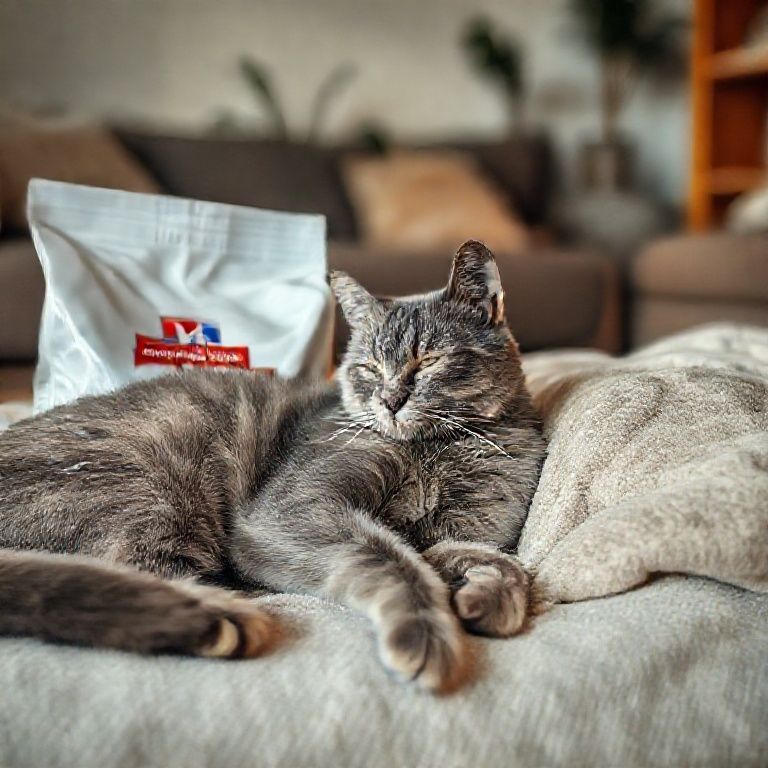 Gato idoso descansando perto de ração Hill's Prescription Diet z/d.