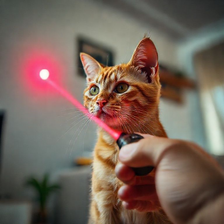 Gato laranja encarando ponto de laser na parede, pronto para o bote.