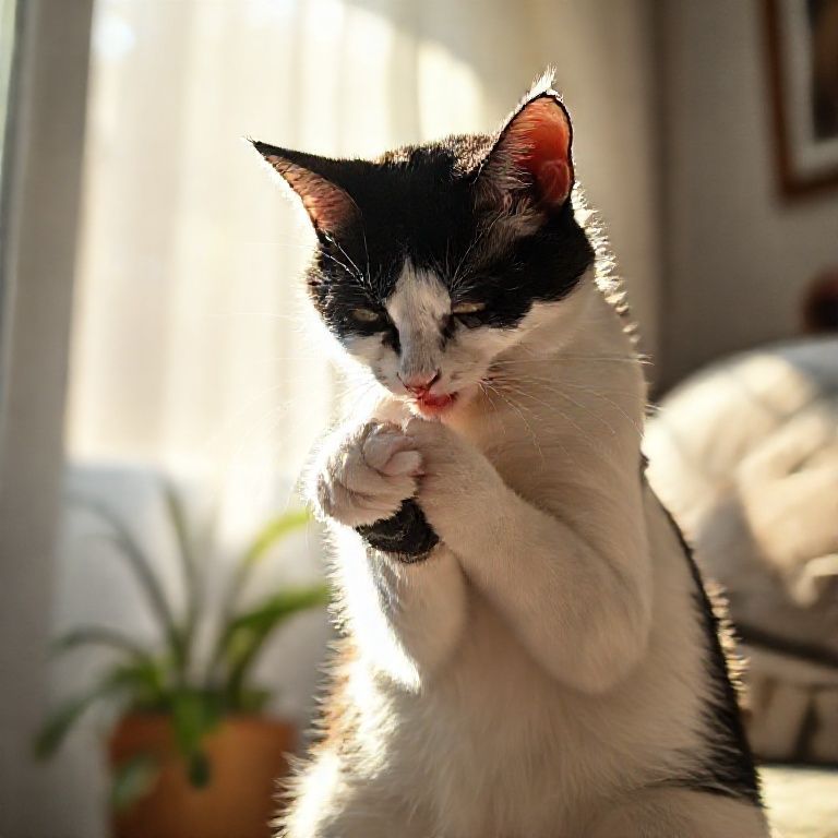 Gato preto e branco se lambendo e mordendo excessivamente.
