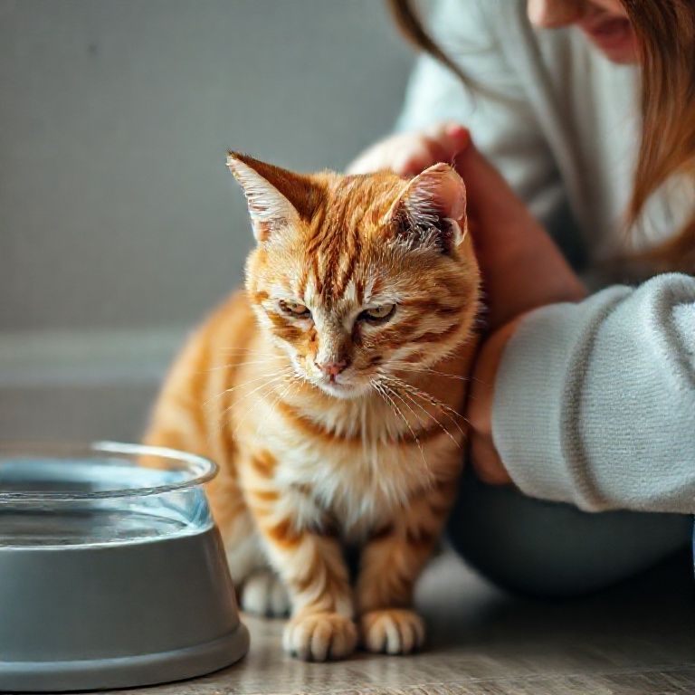 Tutor preocupado checando gato tabineiro doente