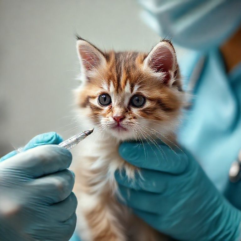 Veterinária vacinando filhote de gato persa.