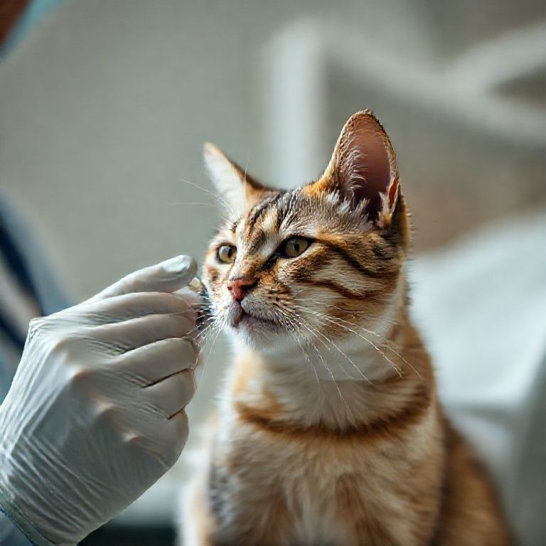 Veterinário aplicando medicação antiviral em um gato, tratamento inovador para PIF.