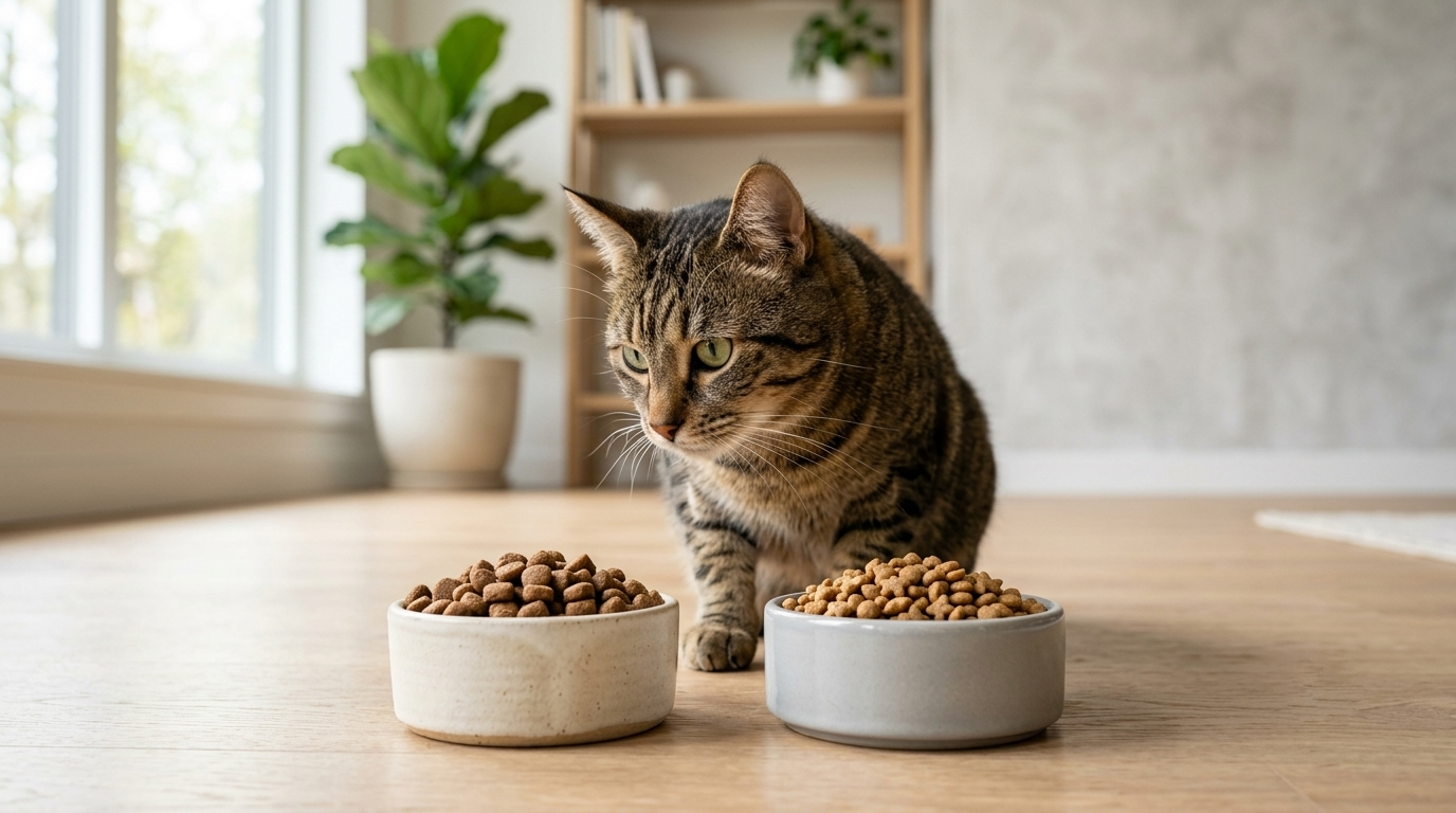 Como trocar a ração do gato fazendo uma transição gradual entre os alimentos.