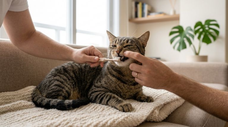 Como escovar os dentes do gato corretamente em casa.