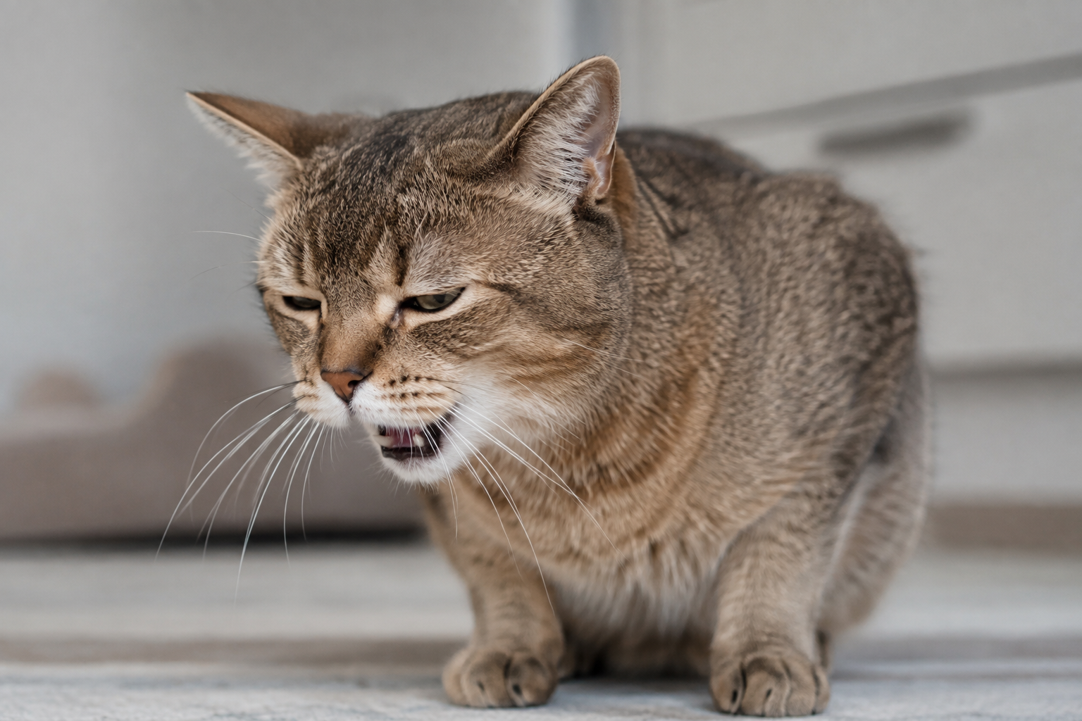 Gato tossindo durante avaliação de um problema respiratório